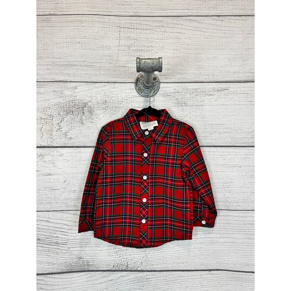 Lil Cactus Boy's Red Christmas Plaid Button Up Shirt Size 2T